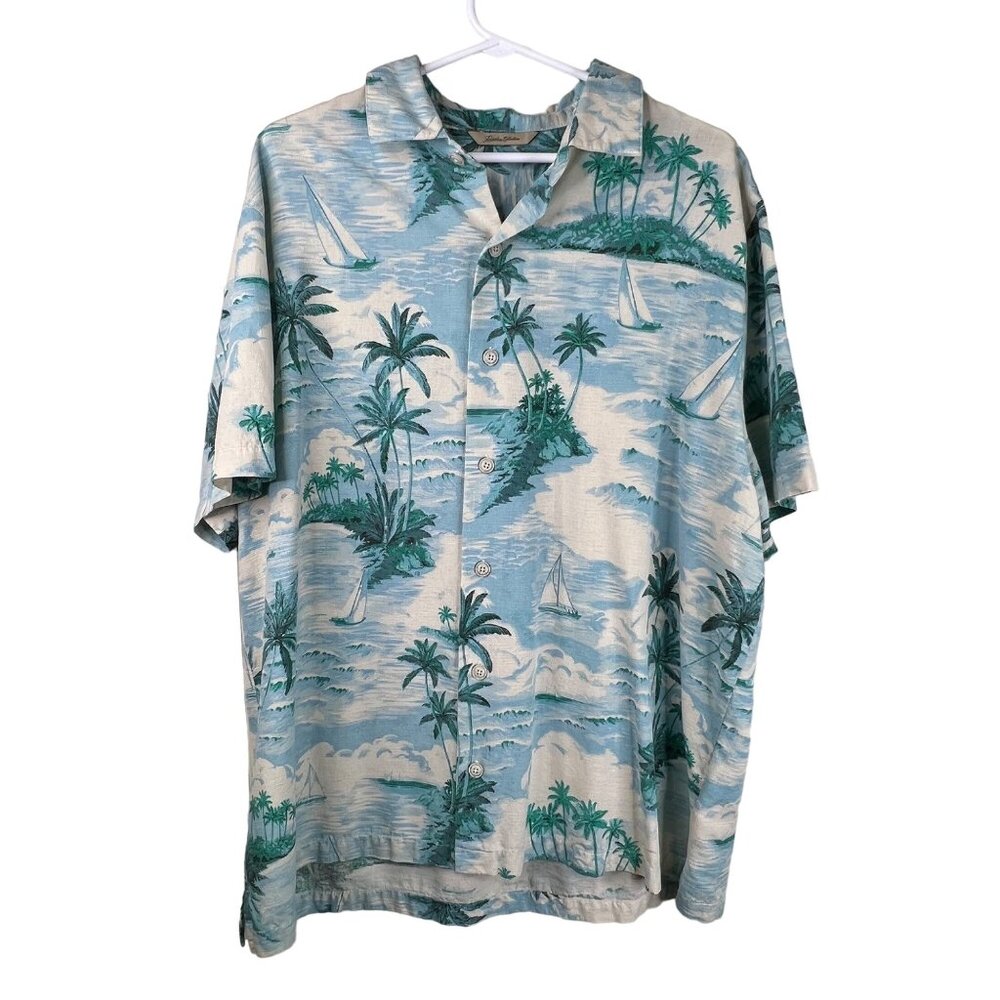 Paradise Collection Hawaiian Shirt Size XL Silk Palm Trees Button Front Beach